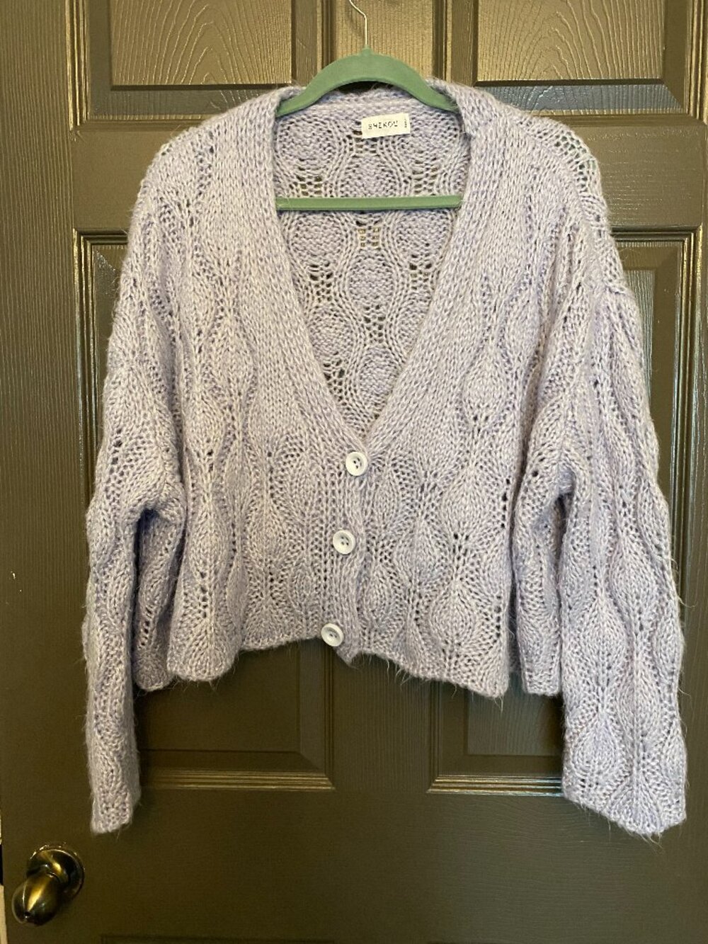 SHEKOU Lavender Cable Knit Cropped Cardigan Sweater Size Small